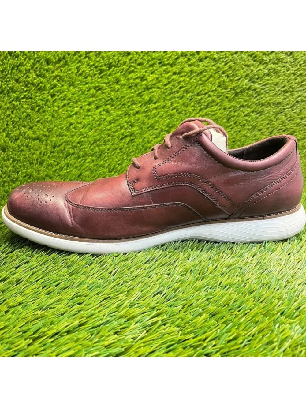 Rockport Garett Mens Size 12 Burgundy Casual Leather Wingtip Oxford Dress Shoes